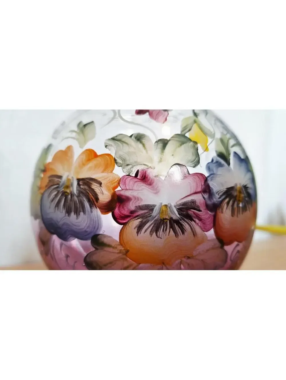 Vintage Hand Painted Pansy Glass Rose Bowl Vase - Ruffled Cranberry Glass - 5